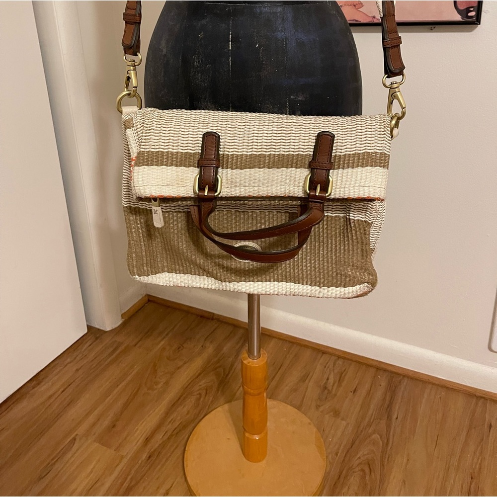 Fossil Fold-over Explorer Bag Leather Straw